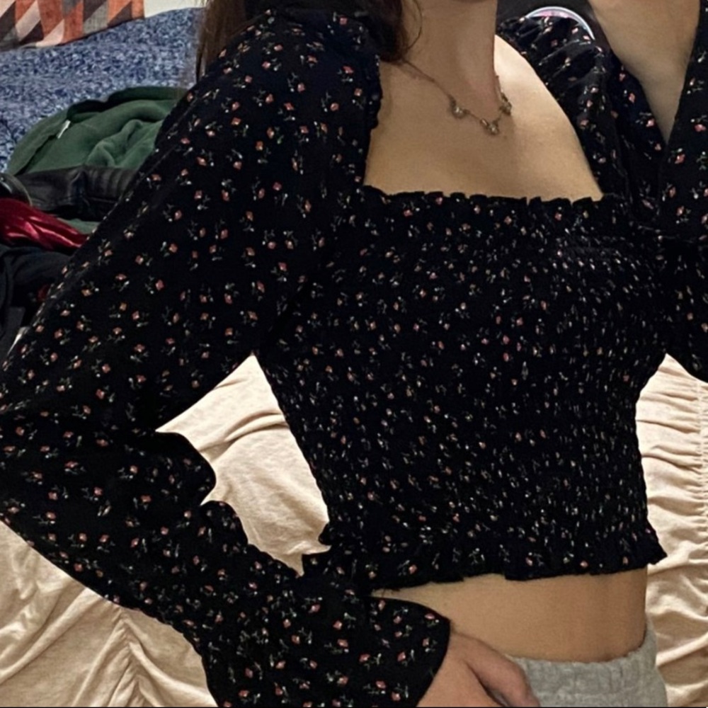 Black long sleeve with flowers